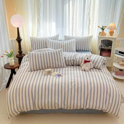 北欧格子图案床上用品三件套，包含2个枕套和1个被套