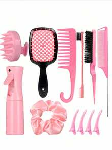 Bộ dụng cụ tạo kiểu tóc 12 món - Thích hợp sử dụng tại tiệm, bao gồm bộ lược, bình xịt, dụng cụ tết tóc, lược chải đuôi và lược chải cạnh - Bền, di động và phù hợp với mọi loại tóc (Đen) (Hồng) (Tím) - Nhiều màu - Xem 8