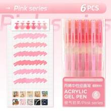 6 支装多色丙烯画画凝胶笔套装，0.5 毫米圆珠笔荧光笔，适用于木材、陶瓷、帆布、指甲、玻璃