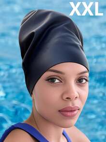 Extra Large Silicone Swimming Cap For Braids And Long Hair Extensions, Waterproof Swim Caps For Pools And Showers, Suitable For Adults To Keep Hair Dry, Easy To Put On And Take Off, Fits Various Hair Lengths And Styles Including Short, Medium, Long Hair, Braids, Weaves, Curls, And Afro Hair. Available In 5 Sizes: S-M-L-XL-XXL, Black Color, Unisex, Beach Essentials, Beach Accessories, Pool Float - Black - View 12