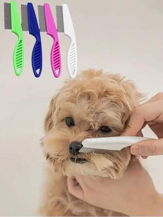 1pc 2-In-1 Pet Hair & Tear Stain Remover Brush - Stainless Steel Dog & Cat Flea Comb, Effectively Trims & Gently Removes Matted Fur And Fleas, Suitable For Dogs And Cats