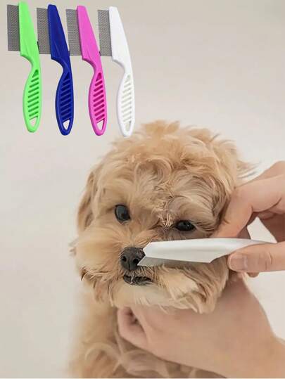 Escova removedora de pelos e manchas de lágrimas 2 em 1 para animais de estimação - Pente de aço inoxidável para pulgas de cães e gatos, apara com eficácia e remove suavemente pelos emaranhados e pulgas, adequado para cães e gatos