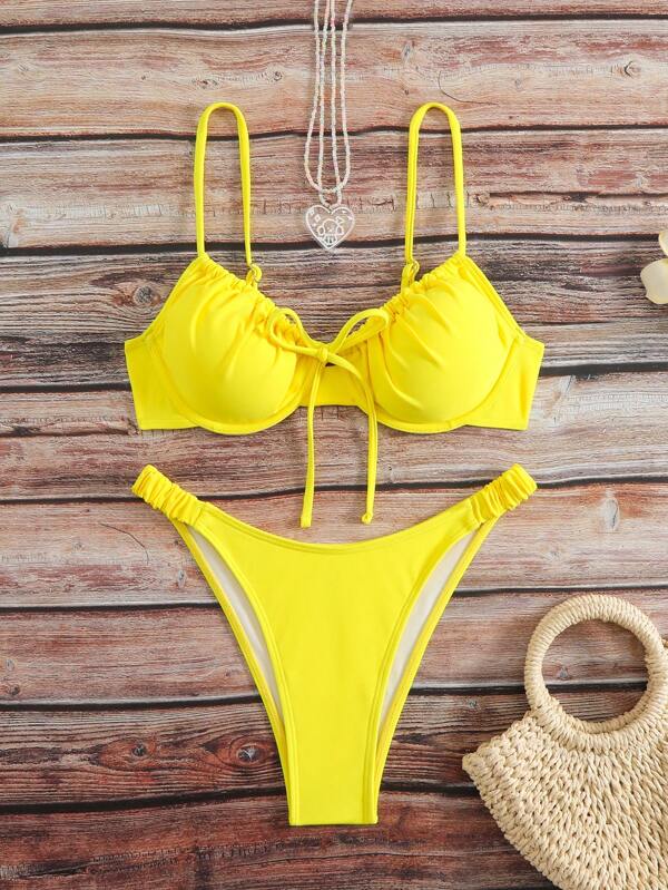Solid Color Cute Ruffled Tie Front