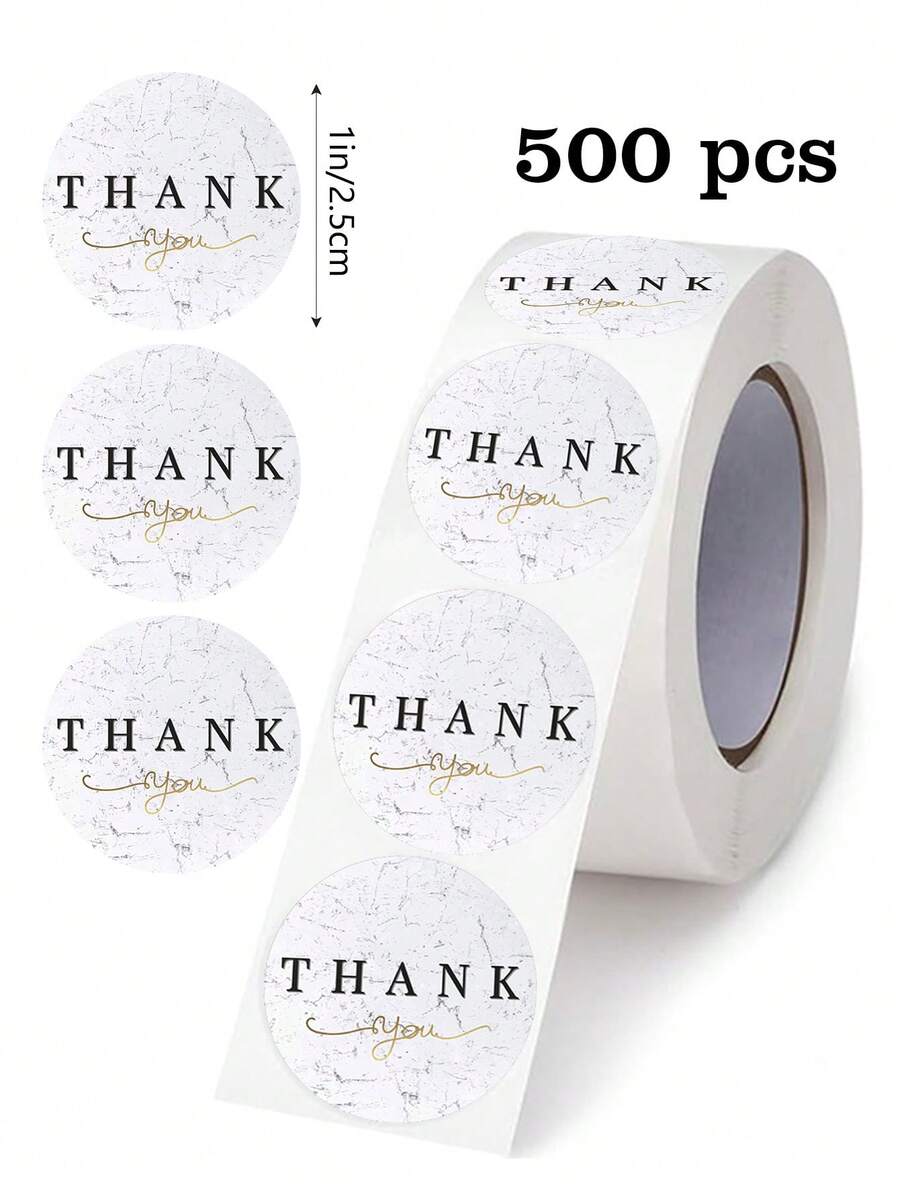 500pcs Delicate Texture Thank You Stickers, 1 Inch, Marble Mesh Design, Suitable For Birthday, Wedding, Favors, Bridal Shower, Wedding Decor, Great For Small Business Owners, PVC Adhesive DIY Decorative Labels - Multicolor - View 1