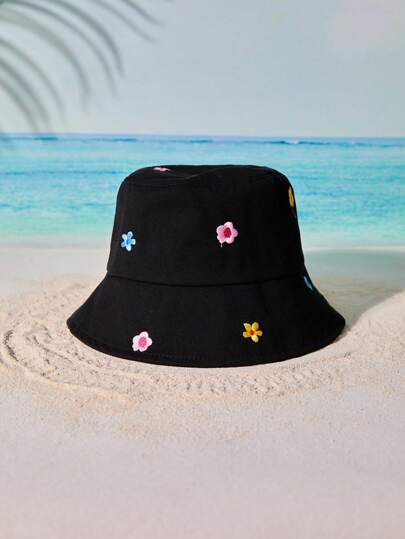 Tropiscape 1pc Embroidered Colorful Flower Bucket Hat Suitable For Vacation, School And Outing Street Valentine's Day Valentines Beach Autumn Christmas Christmas Winter Christmas Gifts