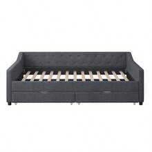 Recommend-Full Size Daybed With Drawers Upholstered Tufted Sofa Bed, With Button On Back And Piping On Waved Shape Arms-Dark Grey-TRHSVA - Multicolor - View 5