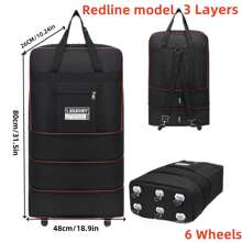 1 Pc Large Capacity Foldable Wheeled Travel Bag, Collapsible Portable Luggage Bag, Rolling Travel Duffel, 3-Layer Expandable Foldable Airport Checked Bag - Water Repellent, Backpack Style, Lettering Print Design - Suitable For Travel, Airport Check-In, Moving, Camping And Outdoor Activities