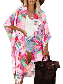 Cubrecuerpo de manga corta con estampado elegante para mujer, ideal para la playa y vacaciones - Multicolor - Ver 1