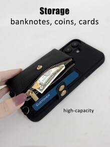 1pc Shoulder Strap Zipper Card Holder Phone Case, Solid Color Series Faux Leather, Women Large Capacity Wallet, Coin Pouch, Protective Case Compatible With IPhone 16/15/14Pro/13/12/11Pro Max, Anti-Drop & Wear-Resistant