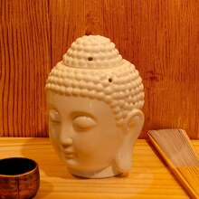 陶瓷佛头茶蜡烛台，陶瓷佛像香炉，烛台灯家居装饰，装饰佛头精油扩散器，蜡烛香薰扩散器，茶蜡烛台，瑜伽水疗佛像装饰 - 彩色 - 查看 4