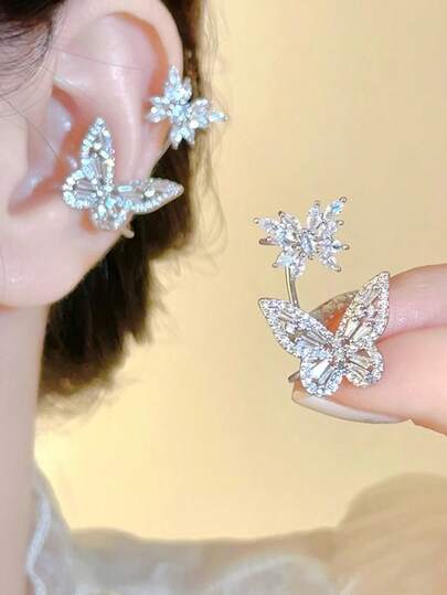 1 件女士简约蝴蝶耳夹，无穿孔耳环配件，2024 年新款