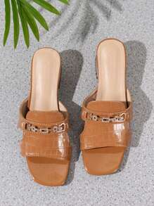 Women's Chain Decor High Heel Sandals, Fashion & Versatile For Summer