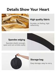 1pc Portable Foldable Photography Reflector, Round Collapsible Soft Light Reflector Disc For Portrait Photo, Live Streaming Lighting Panel, Studio Photography, Outdoor Light Blocking, 2-In-1 Gold & Silver Reflective Surfaces, With Storage Bag