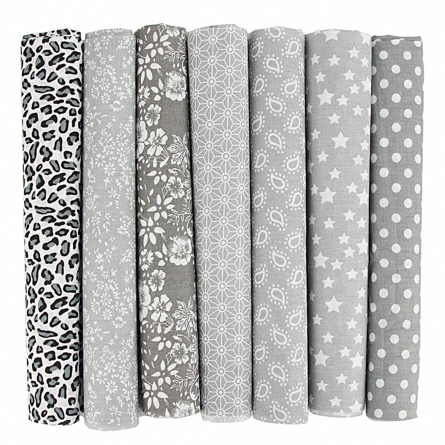 Bộ 7 mảnh vải cotton dùng để tự làm đồ thủ công chắp vá, vải vụn, thích hợp cho việc tự làm đồ chắp vá, may chăn, làm gối, v.v. - Xám - Xem 1