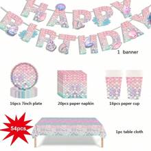 1 Set Of Mermaid Princess Pink Party/Forest, Jungle, Zoo Party Paper Plate, Paper Cup Tablecloth, Birthday Decoration Set, Party Decoration, Graduation Season, Birthday Party