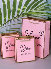 1 pieza Bolsa de regalo personalizada para dama de honor, bolsa de regalo de boda, fiesta de despedida de soltera, bolsa de regalo de cumpleaños, con impresión gráfica, recuerdos de fiesta de despedida de soltera - Rosa - Ver 3