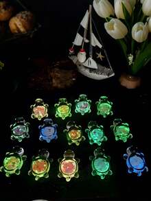 20pcs Luminous Mini Resin Turtles,Colorful Confetti Resin Turtle Statues,Luminous Glitter Sea Turtle Pendants,Sea Turtles Figurines Glow In The Dark Mini Resin Animals,Glow In The Dark Turtle Pendant,Embedded Shiny Sequins Design For DIY Jewelry Making, Necklace, Earrings, Keychain, Home Decor,Halloween Decorations - Multicolor - View 8
