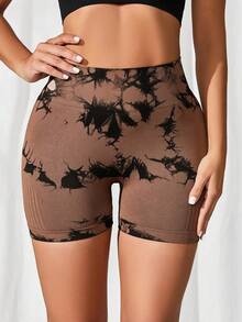 4条装女士扎染无缝瑜伽短裤，用途广泛，适合户外攀岩、日常穿着、健身房、运动等夏季活动。 - 彩色 - 查看 4