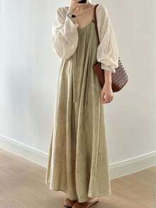 休闲度假通勤日常百搭纽扣口袋设计简约吊带阔腿连体裤女 - 彩色 - 查看 5