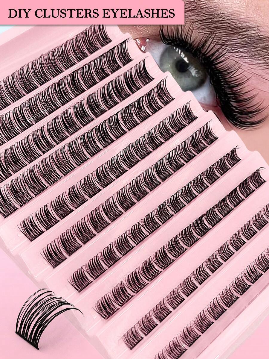 130pcs Fluffy Cluster False Eyelashes, D Curl, Soft & Reusable, Segmented Single Lashes, DIY Cluster Eyelash Extension, 8-16mm Mixed, Natural Thick Individual Lashes, Makeup Tools - 黑色 - 查看 1