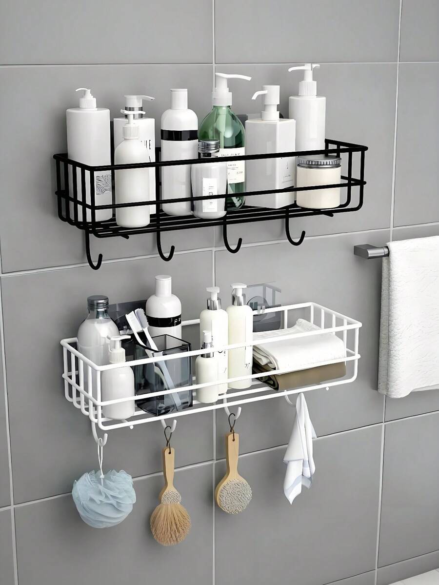Bathroom Rack, Toilet Rack, Paper Towel Rack, Waterproof And Punch-Free Bathroom Above Toilet, Bathroom Toiletries Storage, Kitchen Seasoning Bottle Storage, Punch-Free Installation With 2 Traceless Stickers, Waterproof And Moisture-Proof, Strong Load-Bearing Capacity, Bathroom Rack Designed For You Who Pursue A Clean And Convenient Life - Holiday Gift - Black and White Random Color Storage Rack - View 1