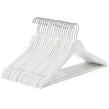 Kleiderbügel Holz, 20er Set, Bügel aus Massivholz, Einkerbungen im Schulterbereich, rutschfester Hosensteg, um 360° drehbarer Haken, für Anzüge, Hemden, weiß-silbern - Weiß + Silbern - Übersicht 2