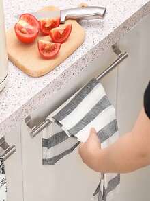 1 件不锈钢单杆毛巾架，厨房壁挂式衣架，橱柜门安装毛巾架，银色/黑色