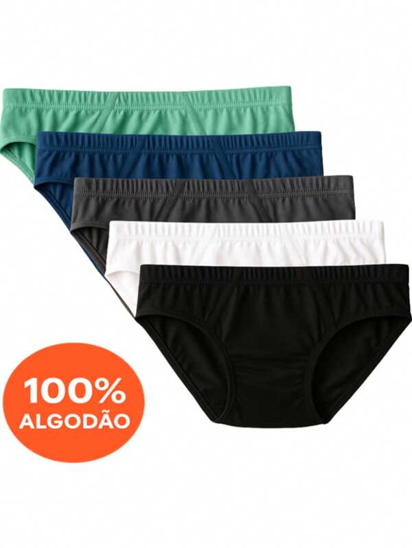 Kit 5 Cueca Algodão Masculino Adulto - Modelo Slip Diversas cores