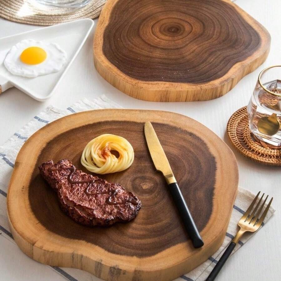 1 块原装切割相思木砧板，圆形木质砧板，精致无拼接相思木砧板，可翻转圆形熟食板，甜点盘，牛排托盘，必备厨房配件，直接接触食物