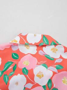 Acelitt Summer Multicolored Plant Flower Print Contrasting Lapel Short Sleeved Dress For Vacation And Leisure