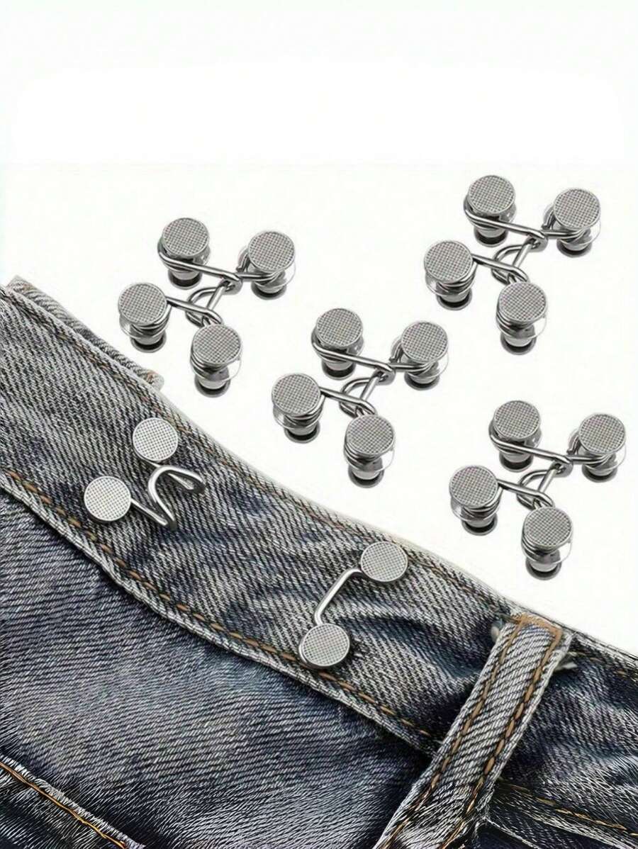 2pcs/4pcs Round Waist Tightener Buckle Pants Pins For Jeans, Skirts, Pants, Collar Buttons Brooch Pins For Women And Men, High Quality Metal, Durable, No Tools Instant Pant Adjustable Button Pins, Metal Anti-Walking Light Brooch, Fashion And Detachable Pant Clip, Travel Essential, Bag Accessories For Girl, Student And Gift For Mom
