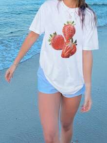 Women Y2k Oversized Graphic Tees Floral Print Short Sleeve Crewneck T Shirts Loose Fit Summer Going Out Tops For Teen Girls Aesthetic Clothes 2000s Beach Shirts For Women Streetwear - 紅色 - 查看 2