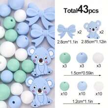 36/38/43pcs Cute Silicone Bead Set, 12mm/15mm Solid Color Koala Pattern Round Loose Beads, Used For DIY Jewelry Making, Key Chain, Pen Strap, Bracelet, Necklace, Pendant Handcraft Supplies