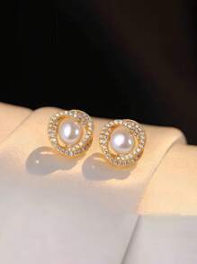 Set de 4 piezas de collar, anillo y aretes de estilo francés elegante con perlas falsas, ligeros y ideales para uso diario, regalo para el Día de San Valentín, para la mamá, madre, Día de la Madre