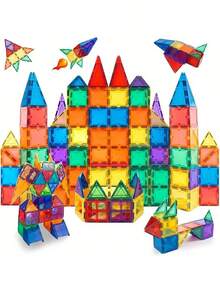 60 piezas de bloques de construcción magnéticos grandes y coloridos, juego de diseño arquitectónico, regalo de vacaciones (color aleatorio) - Multicolor - Ver 9