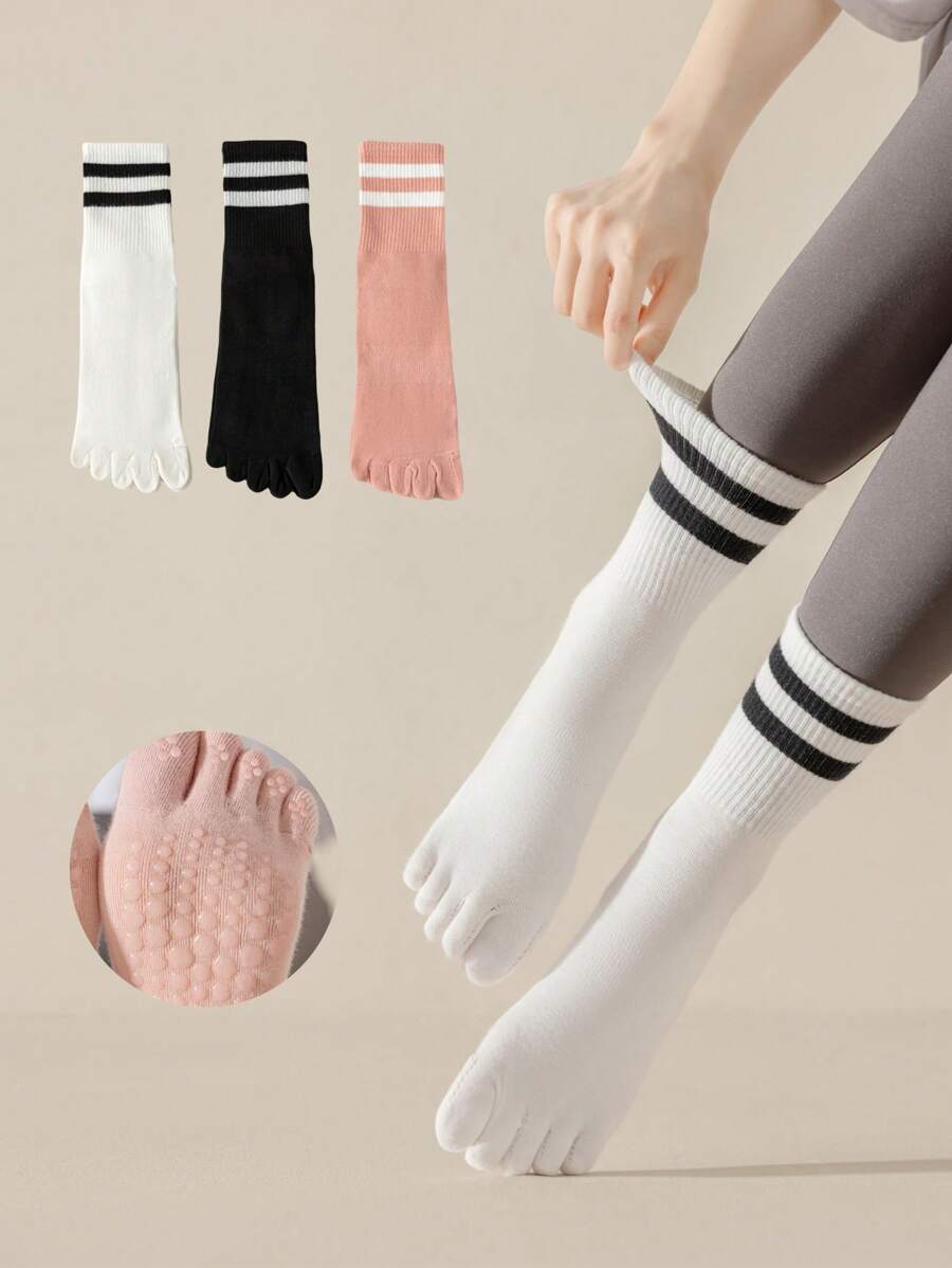 1/2/3 pares de calcetines de dedo para mujer, calcetines de yoga con revestimiento antideslizante con puntos, calcetines de pilates transpirables y que absorben la humedad, otoño