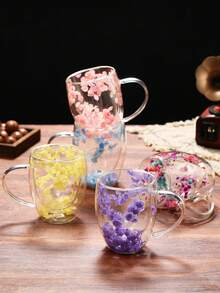1pc Internet Celebrity Petal Quicksand Cup Highly Attractive Coffee Real Flower Double-Layer Glass Cup Creative Borosilicon Glass Cup, Valentine's Day, Thanksgiving, Christmas, Available When Receiving Guests At Home - Clear - View 11