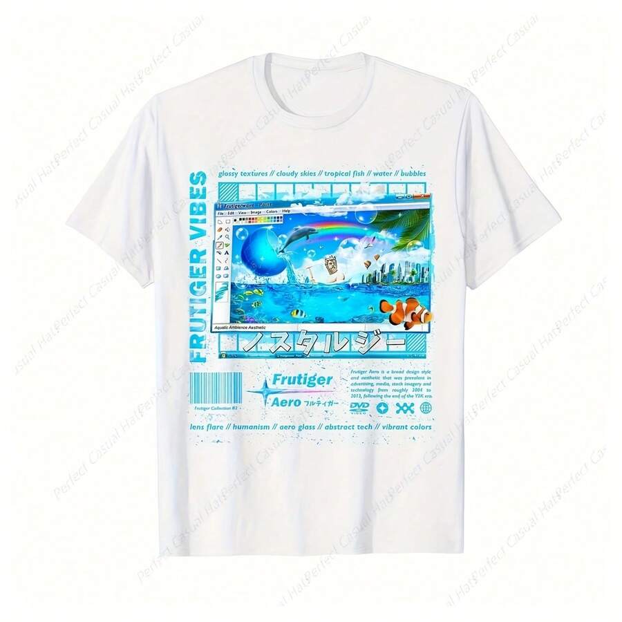 Frutiger Aero Fashion Collection - Frutiger Vibes T-Shirt  Wo Leisure Drop Pure Cotton Loose Couple TeePlus Size Butterfly Graphic T-Shirt For Women, 220g High-Quality Pure Cotton T-Shirt With Minimalist Printing, Soft And Breathable Fabric, Comfortable And Loose, Suitable For All Day Wear, Suitable For Office Casual Wear, Spring And Summer Daily Appearance, Elegant And Youthful Design - White - View 1