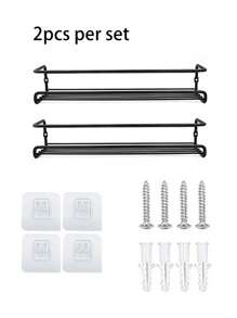 1 pièce/2 pièces/4 pièces Support à épices en fer robuste, emballé dans une boîte noire, support mural ou de porte d'armoire pour ranger herbes et épices, organiseur mural multifonctionnel pour la cuisine et la salle de bain