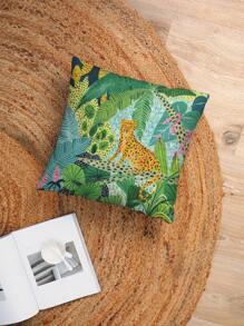 2pcs Animal Leopard & Tiger Style Forest Pattern Decorative Throw Pillow Covers, Alphabet Print Square Pillow Cases Without Filling, Cute Cushion Covers, For Sofa, Living Room