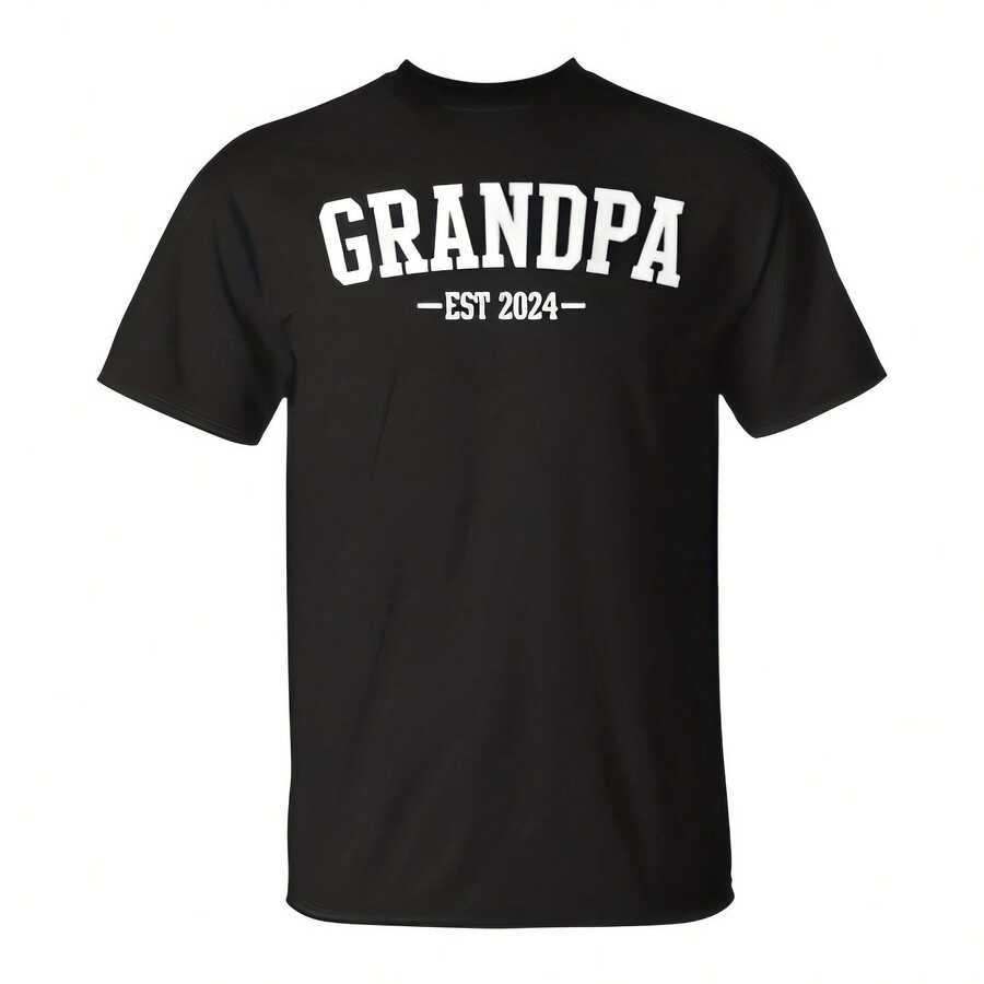 Grandpa Est 2024 Promoted To Grandpa 2024 For Grandfather T-Shirt  220g Cotton Crew Neck Top With Gentle Be Yourself Typography And Pastel Color Design,Subtle Y2K Meets Natural Style, Ideal For Young Women Seeking A Calm,Great Gift For A Gentle Soul,Casual Yet Elegant Daily Wear For Garden Walks, Coffee Dates, Art Museums, Or Reading Nooks - Black - View 1