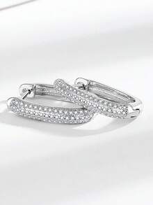 1pair Classical Zirconia Hoop Earrings Ladies Jewelry For Women 925 Sterling Silver Versatile Earrings Fine Jewelry Gifts For Girls Daily Life Dating Decor For Prom Party