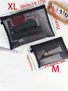 1pc/1set /10pcs/2pcs Back To School Season Black Zipper Handheld Lightweight And Portable Large Capacity Cosmetics Storage Bag Set,Holiday Essentials,Travel Essentials,Data Line Earbuds Storage; Mobile Phone Storage. Beach Bag