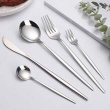 Set Peralatan Makan Stainless Steel 30 Buah, Perlengkapan Sekolah - Perak - View 5