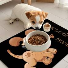 1 pieza Alfombra de alimentación para mascotas con estampado de huellas de perro "Bienvenido a Casa", de secado rápido y fácil de limpiar, para tazón de comida de perro/gato, almohadilla para jaula de mascotas, apta para todas las estaciones