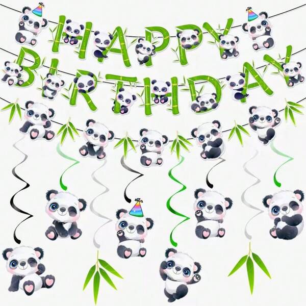 Nieuwe Panda thema verjaardagsfeest decoratieset, Panda spiraal hangende decoratie, verjaardagsfeest decoratie hangende wimpels