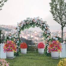 mteryoing Artificial Trees With Ground Spike Set Of 2, Weather-Resistant Faux Shrubs Bushes Potted Plants With Flowers For Outdoor Indoor Front Porch Garden - Pink - View 7