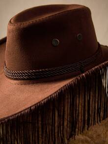 Tropiscape 波西米亚风单件装女士流苏西部牛仔帽，户外防晒，适合锐舞派对、音乐节、舞蹈表演等场合，牛仔帽，女牛仔帽，圣诞度假氛围，休闲海滩，秋季圣诞节，冬季圣诞节礼物 - 流蘇 - 查看 5