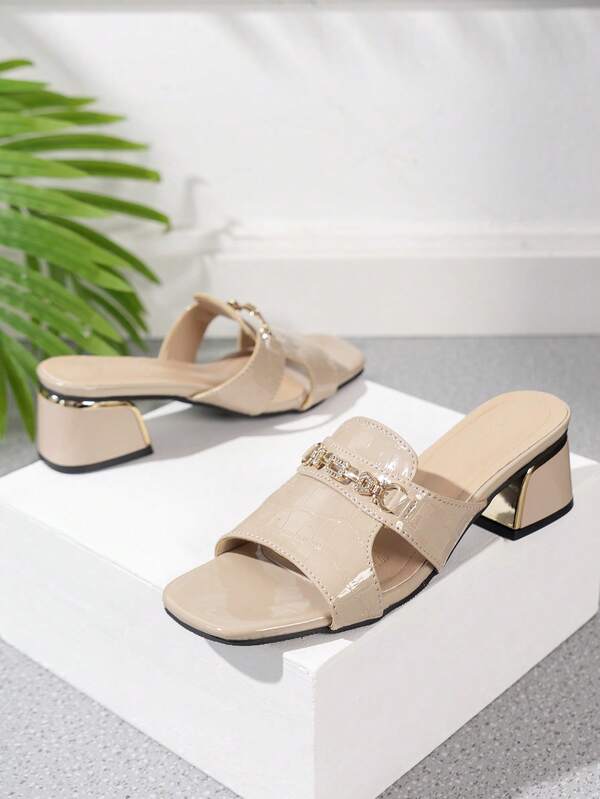 Women's High Heel Chain Decor Sandals, Fashion & Versatile Summer Slides