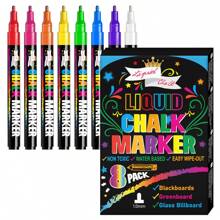 8-Color 16mm Liquid Chalk Pens In Box, Washable And Wet Wipeable, Suitable For Chalkboard, Blackboard, Whiteboard, LED Glass Window, Car Window Painting, Fluorescent Marker Pen Back To School